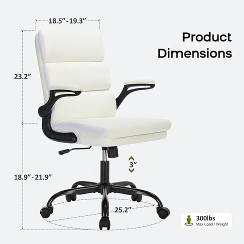 Office Chair Adjustable Desk Chair Mid Back Executive Comfortable Bonded Leather Ergonomic Back Support Home Computer Chair with Padded Flip-up Armrest Swivel Wheels (Black) in Saudi Arabia