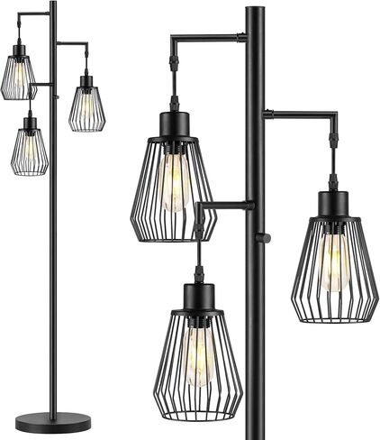 SUNMORY Dimmable Floor Lamp, 68 Inch Tall Lamps for Living Room, Standing Lamp with 3 x 6w LED Edison Bulbs, Tree Lamp, Farmhouse Industrial Floor Lamp for Bedroom, Office, Home Decor, Black in Saudi Arabia