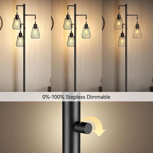 SUNMORY Dimmable Floor Lamp, 68 Inch Tall Lamps for Living Room, Standing Lamp with 3 x 6w LED Edison Bulbs, Tree Lamp, Farmhouse Industrial Floor Lamp for Bedroom, Office, Home Decor, Black in Saudi Arabia