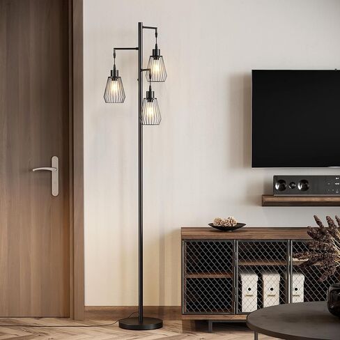 SUNMORY Dimmable Floor Lamp, 68 Inch Tall Lamps for Living Room, Standing Lamp with 3 x 6w LED Edison Bulbs, Tree Lamp, Farmhouse Industrial Floor Lamp for Bedroom, Office, Home Decor, Black in Saudi Arabia