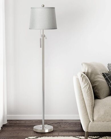 JUNNAI Gold Floor Lamp for Living Room, Tall Standing Lamp 55-65" Adjustable Modern Brass Floor Lamps for Bedroom Reading Office Kids 3 Color Lights Corner Night Stand (9W LED Bulb, White Shade) in Saudi Arabia