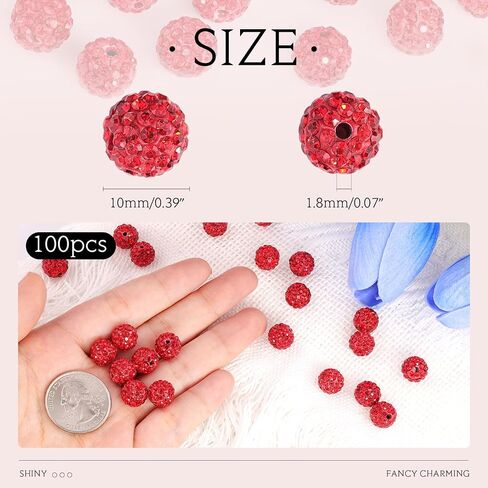 100 PCS 10MM RHINESTONE حبات لصنع المجوهرات ، حبة شامبالا ديسكو REAND REAND BEADS بالجملة ، والخرز الكريستالي الكريستال Clay Christmas لسوار بيسبول قلادة صياغة و DIY in Kuwait