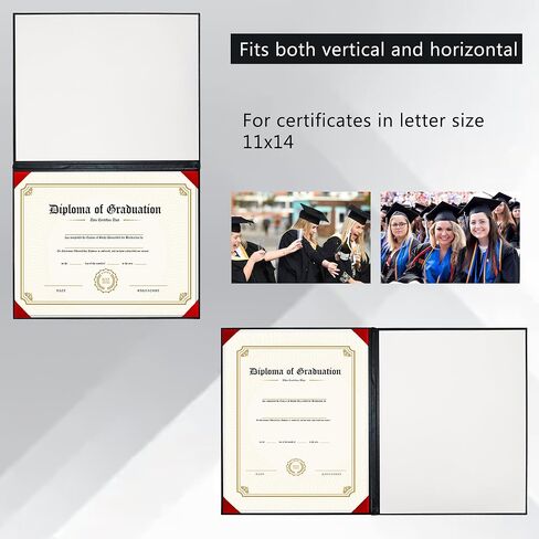 GraduatePro 11"x14" Black Diploma Cover for Graduation Certificate Holder with Red Satin Corner in Kuwait