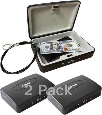 SEPOX® Water/Fire-Resistant Portable Security Case Lock Box Steel, Personal Travel Safe Storage Cabinet for Small Item, 3-Ft Cable, Ressetable Combination Lock for Dorm, Car, Sports, Office in Saudi Arabia