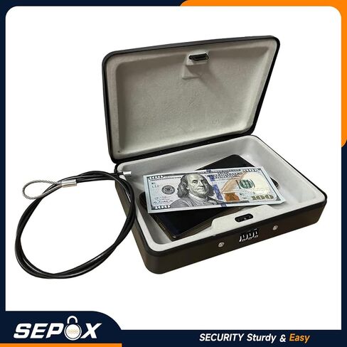 SEPOX® Water/Fire-Resistant Portable Security Case Lock Box Steel, Personal Travel Safe Storage Cabinet for Small Item, 3-Ft Cable, Ressetable Combination Lock for Dorm, Car, Sports, Office in Saudi Arabia