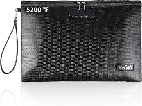 Airfish Fireproof Document Bags with Lock, 14.2 x 10 inches Zipper Closure Money Bag, Safe and Waterproof Storage Pouch for A4 A5 Document, Cash, Watch, Jewelry, Passport, Phone, Pad in Kuwait