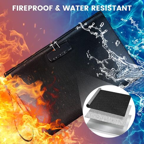 Airfish Fireproof Document Bags with Lock, 14.2 x 10 inches Zipper Closure Money Bag, Safe and Waterproof Storage Pouch for A4 A5 Document, Cash, Watch, Jewelry, Passport, Phone, Pad in Kuwait