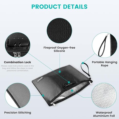Airfish Fireproof Document Bags with Lock, 14.2 x 10 inches Zipper Closure Money Bag, Safe and Waterproof Storage Pouch for A4 A5 Document, Cash, Watch, Jewelry, Passport, Phone, Pad in Kuwait
