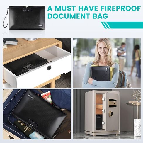 Airfish Fireproof Document Bags with Lock, 14.2 x 10 inches Zipper Closure Money Bag, Safe and Waterproof Storage Pouch for A4 A5 Document, Cash, Watch, Jewelry, Passport, Phone, Pad in Kuwait