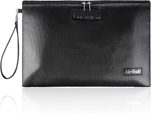 Airfish Fireproof Document Bags with Lock, 14.2 x 10 inches Zipper Closure Money Bag, Safe and Waterproof Storage Pouch for A4 A5 Document, Cash, Watch, Jewelry, Passport, Phone, Pad in Kuwait
