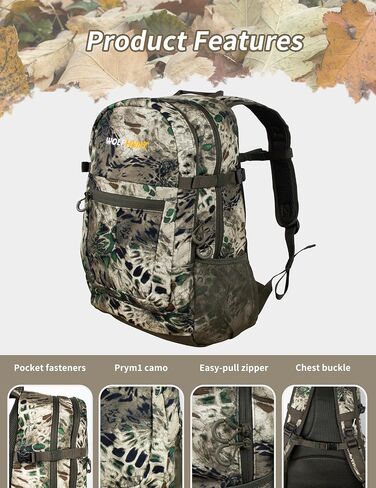 WOLFHUNT Hunting Backpack for Men, Medium Camouflage Hunting Pack Hiking Day Pack for Hiking, Fishing, Shooting, 24 L,Prym1 Woodlands in Saudi Arabia
