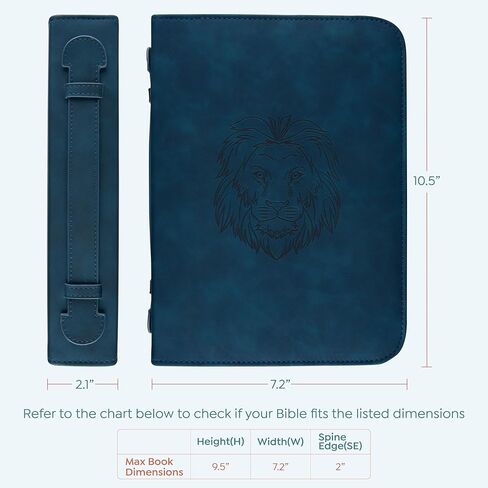 BLIEVE- Bible Cover Case for Women and Men with Storage Pockets, Handle and Bible Ribbon Bookmark, PU Leather Bible Covers Resistant and Stylish Bible Accessories (Navy Lion, 10.5 x 7.6) in Saudi Arabia
