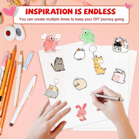 225PCS Shrinky Dink Kit,Shrinky Dink Sheets,Shrink Plastic Sheets Kit with 25PCS Shrinky Dink Paper,100PCS Keychains and Open Iron Ring for Kids Creative Craft Marking, Handprint Keychains in Saudi Arabia