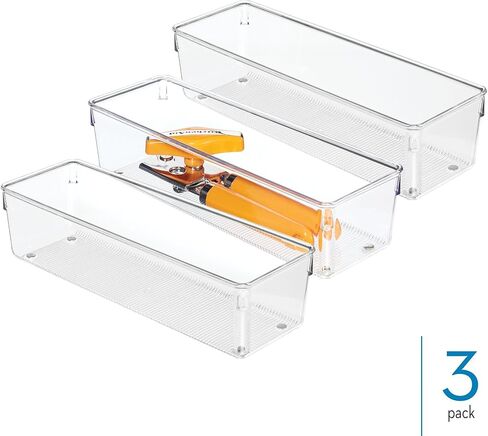 صناديق منظم الدرج البلاستيكي Idesign - تخزين للمطبخ والحمام والأدراج المكتبية - مجموعة من 3 - واضحة in Kuwait