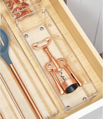 صناديق منظم الدرج البلاستيكي Idesign - تخزين للمطبخ والحمام والأدراج المكتبية - مجموعة من 3 - واضحة in Kuwait