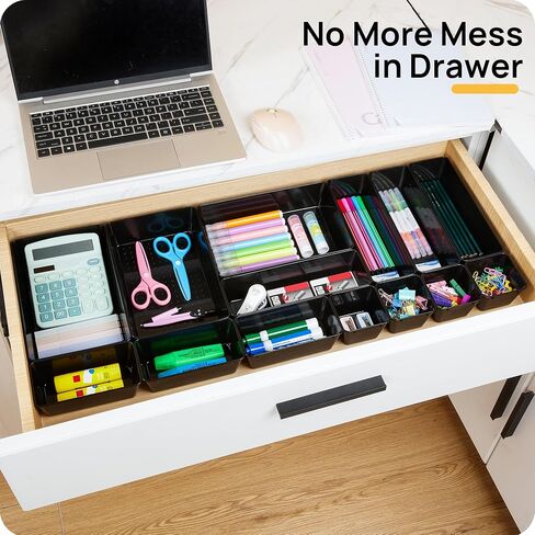 Vtopmart 25 PCS Clear Plastic Drawer Organizers Set, 4-Size Versatile Bathroom and Vanity Drawer Organizer Trays, Storage Bins for Makeup, Bedroom, Kitchen Gadgets Utensils and Office in Kuwait