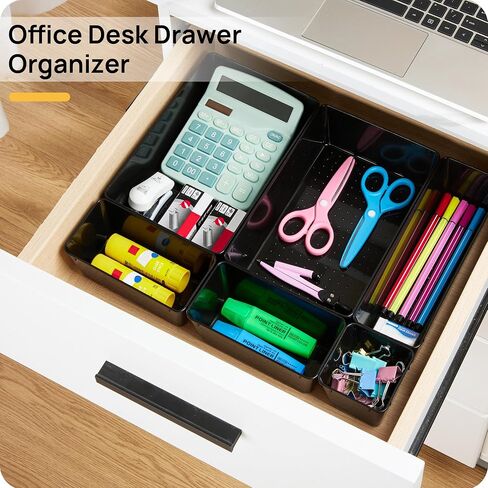 Vtopmart 25 PCS Clear Plastic Drawer Organizers Set, 4-Size Versatile Bathroom and Vanity Drawer Organizer Trays, Storage Bins for Makeup, Bedroom, Kitchen Gadgets Utensils and Office in Kuwait