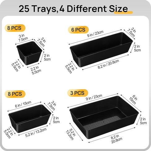 Vtopmart 25 PCS Clear Plastic Drawer Organizers Set, 4-Size Versatile Bathroom and Vanity Drawer Organizer Trays, Storage Bins for Makeup, Bedroom, Kitchen Gadgets Utensils and Office in Kuwait