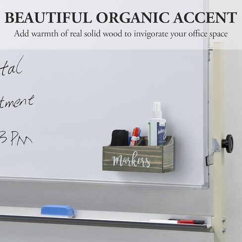 MyGift Magnetic Mount Vintage Gray Solid Wood Dry Erase Marker and Eraser Holder with 2 Compartments, Desktop Office Supplies Storage Organizer Bin with White Cursive Marker Lettering in Saudi Arabia