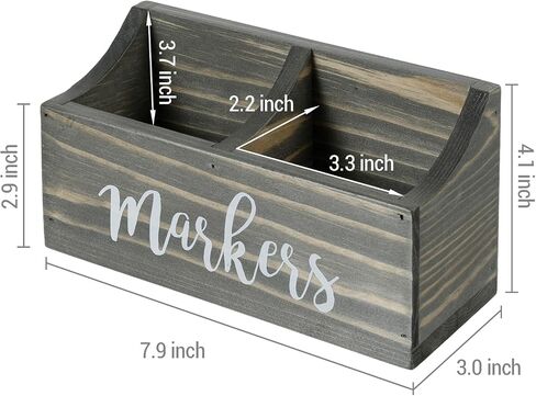 MyGift Magnetic Mount Vintage Gray Solid Wood Dry Erase Marker and Eraser Holder with 2 Compartments, Desktop Office Supplies Storage Organizer Bin with White Cursive Marker Lettering in Saudi Arabia