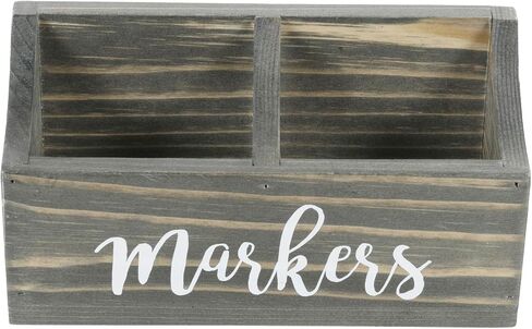 MyGift Magnetic Mount Vintage Gray Solid Wood Dry Erase Marker and Eraser Holder with 2 Compartments, Desktop Office Supplies Storage Organizer Bin with White Cursive Marker Lettering in Saudi Arabia