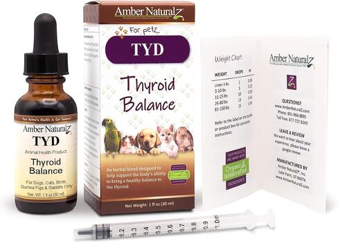 Amber NaturalZ TYD Thyroid Balance Herbal Supplement for Dogs, Cats, Birds, Guinea Pigs, and Rabbits | Herbal Pet Supplement for Thyroid Health | 1 Fluid Ounce Glass Bottle | Manufactured in The USA in Kuwait