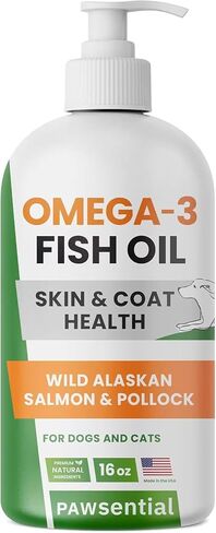 Fish Oil for Dogs & Cats 16oz - Natural Omega-3 - Skin & Coat Support - Liquid Food Supplement for Pets - Natural EPA + DHA Fatty Acids for Joint Function, Immune & Heart Health - Tuna & Krill in Saudi Arabia