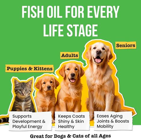 Fish Oil for Dogs & Cats 16oz - Natural Omega-3 - Skin & Coat Support - Liquid Food Supplement for Pets - Natural EPA + DHA Fatty Acids for Joint Function, Immune & Heart Health - Tuna & Krill in Saudi Arabia
