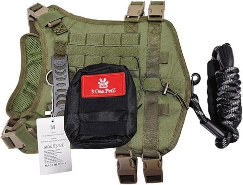 Tactical Dog Harness + Leash, No Pull, Heavy Duty, Adjustable (Black Backbone, Grey Bag, L) in Saudi Arabia