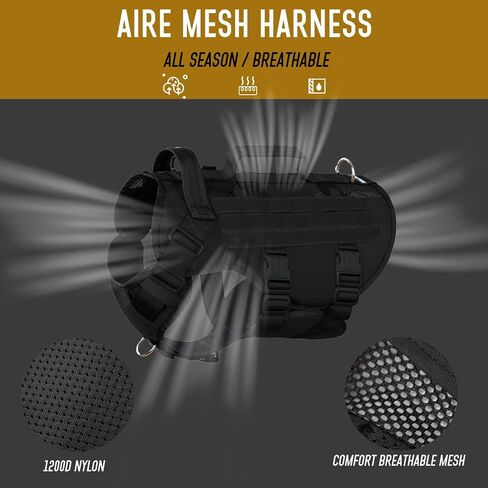 Tactical Dog Harness for Medium Large Dogs, Breathable Air Mesh Dog Vest Harness, Military Dog Vest with Two Handles, Large Hook and Loop Panels for DIY Patch with No Pull Buckle in Kuwait