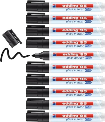 edding 95 glass marker - black - 1 glass pen - round nib 1.5-3 mm - washable window marker pen - for writing and marking on glass surfaces, windows, glassboards, whiteboards - dry-wipeable in Kuwait
