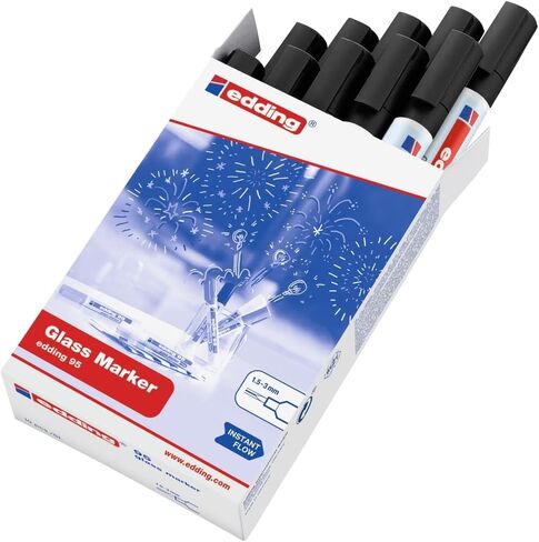 edding 95 glass marker - black - 1 glass pen - round nib 1.5-3 mm - washable window marker pen - for writing and marking on glass surfaces, windows, glassboards, whiteboards - dry-wipeable in Kuwait