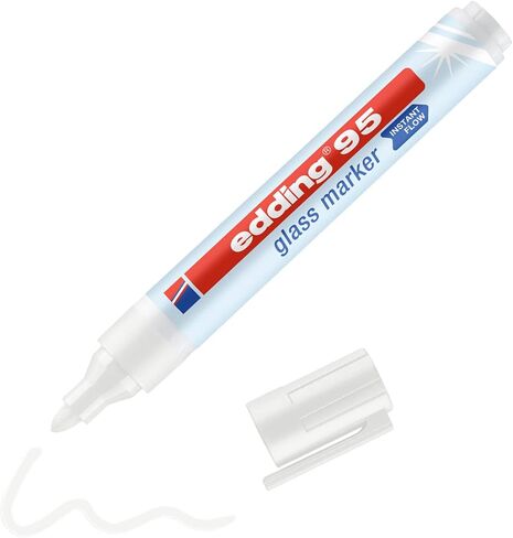 edding 95 glass marker - black - 1 glass pen - round nib 1.5-3 mm - washable window marker pen - for writing and marking on glass surfaces, windows, glassboards, whiteboards - dry-wipeable in Kuwait