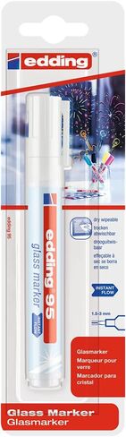 edding 95 glass marker - black - 1 glass pen - round nib 1.5-3 mm - washable window marker pen - for writing and marking on glass surfaces, windows, glassboards, whiteboards - dry-wipeable in Kuwait
