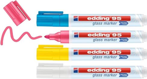 edding 95 glass marker - black - 1 glass pen - round nib 1.5-3 mm - washable window marker pen - for writing and marking on glass surfaces, windows, glassboards, whiteboards - dry-wipeable in Kuwait