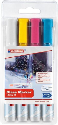 edding 95 glass marker - black - 1 glass pen - round nib 1.5-3 mm - washable window marker pen - for writing and marking on glass surfaces, windows, glassboards, whiteboards - dry-wipeable in Kuwait