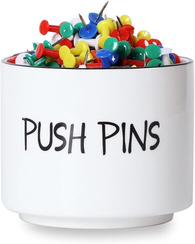 Ceramic Push Pins Holder, Paper Clips Dispenser Organizer for Desk and Binder Clips Holders Container for Office School Home Supplies 3.4Inch, White in Saudi Arabia