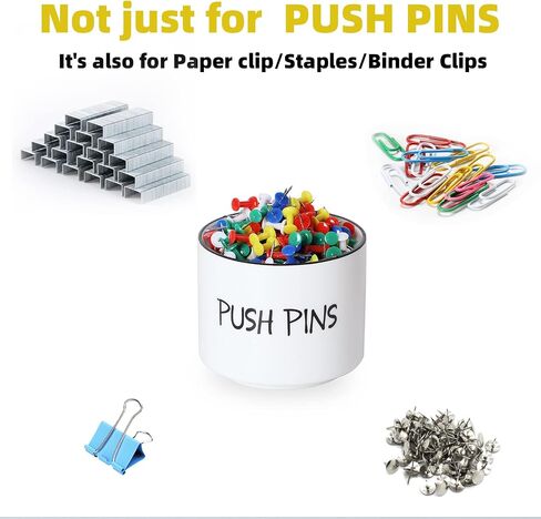 Ceramic Push Pins Holder, Paper Clips Dispenser Organizer for Desk and Binder Clips Holders Container for Office School Home Supplies 3.4Inch, White in Saudi Arabia