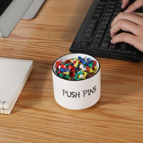 Ceramic Push Pins Holder, Paper Clips Dispenser Organizer for Desk and Binder Clips Holders Container for Office School Home Supplies 3.4Inch, White in Saudi Arabia