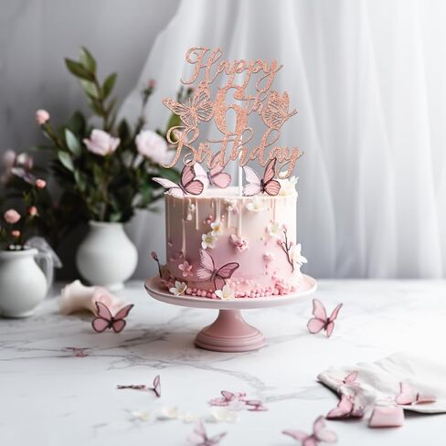 Rose Gold Glitter Happy 15th Birthday Cake Topper, Butterfly Mis 15/Cheers to 15 Years, Butterfly Themed 15th Birthday Party Decorations for Girls in Saudi Arabia