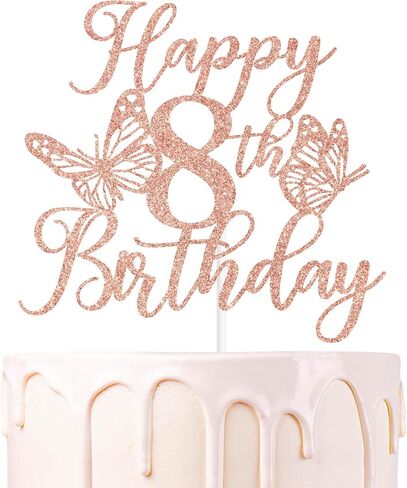 Rose Gold Glitter Happy 15th Birthday Cake Topper, Butterfly Mis 15/Cheers to 15 Years, Butterfly Themed 15th Birthday Party Decorations for Girls in Saudi Arabia