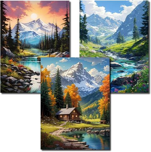 Diamond Art Kits for Adults - 3 Pack Landscape Diamond Painting Kits for Adults, 5D Round Full Drill Landscape Gem Art for Adults, Paint by Diamonds Pictures DIY Crafts Kits 12x16inch in Saudi Arabia