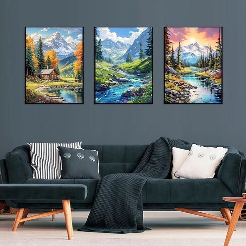 Diamond Art Kits for Adults - 3 Pack Landscape Diamond Painting Kits for Adults, 5D Round Full Drill Landscape Gem Art for Adults, Paint by Diamonds Pictures DIY Crafts Kits 12x16inch in Saudi Arabia