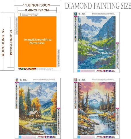 Diamond Art Kits for Adults - 3 Pack Landscape Diamond Painting Kits for Adults, 5D Round Full Drill Landscape Gem Art for Adults, Paint by Diamonds Pictures DIY Crafts Kits 12x16inch in Saudi Arabia