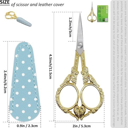 Vintage Small Embroidery Scissors with Leather Cover Stainless Steel Bird Crochet Scissor for Craft Thread Cross Stitch Sewing Artwork Handicrafts Scissors in Saudi Arabia