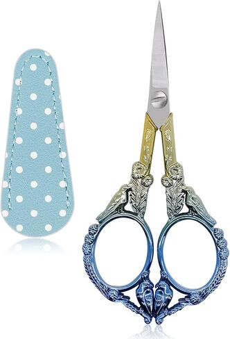 Vintage Small Embroidery Scissors with Leather Cover Stainless Steel Bird Crochet Scissor for Craft Thread Cross Stitch Sewing Artwork Handicrafts Scissors in Saudi Arabia