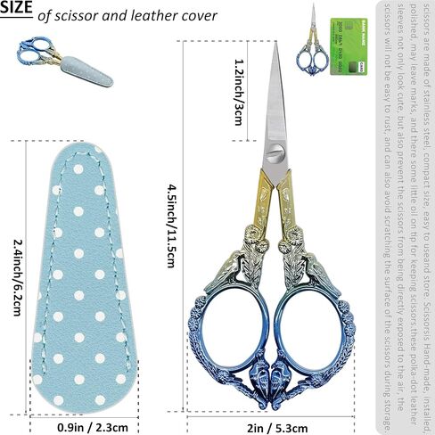 Vintage Small Embroidery Scissors with Leather Cover Stainless Steel Bird Crochet Scissor for Craft Thread Cross Stitch Sewing Artwork Handicrafts Scissors in Saudi Arabia
