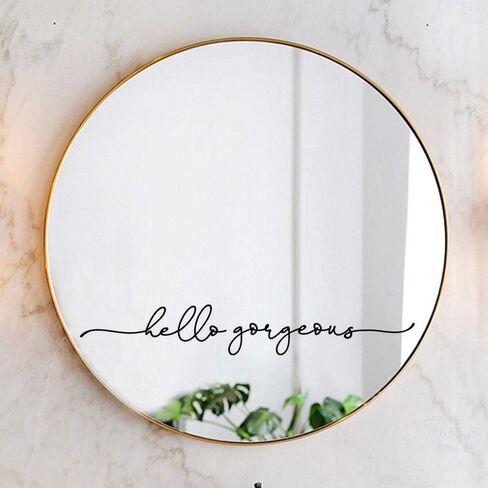Hello Gorgeous Mirror Decal Vinyl Decal Bathroom Decor 18x2.7 inch (Hello Gorgeous) in Saudi Arabia