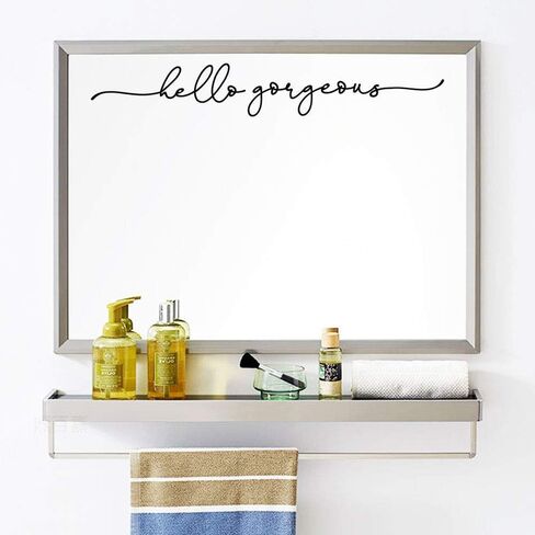 Hello Gorgeous Mirror Decal Vinyl Decal Bathroom Decor 18x2.7 inch (Hello Gorgeous) in Saudi Arabia
