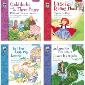 Carson Dellosa Keepsake Stories Classic Children's Fairy Tales in Spanish and English Book Set, The Three Little Pigs, Little Red Riding Hood, Goldilocks, Jack & the Beanstalk Bilingual Books for Kids